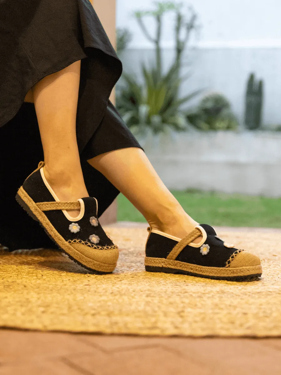 Paloma Daisy Applique Linen Loafer - Black