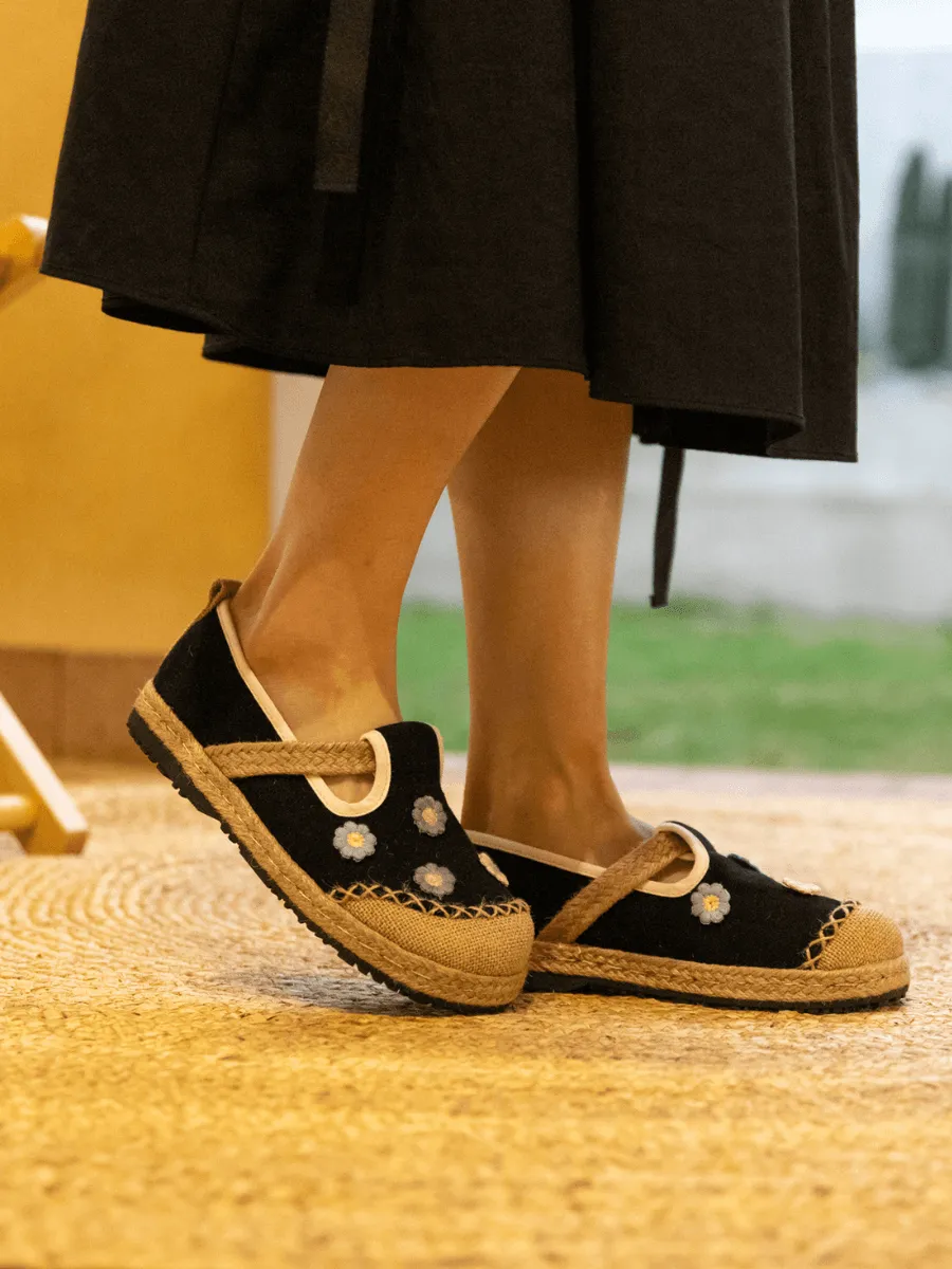 Paloma Daisy Applique Linen Loafer - Black