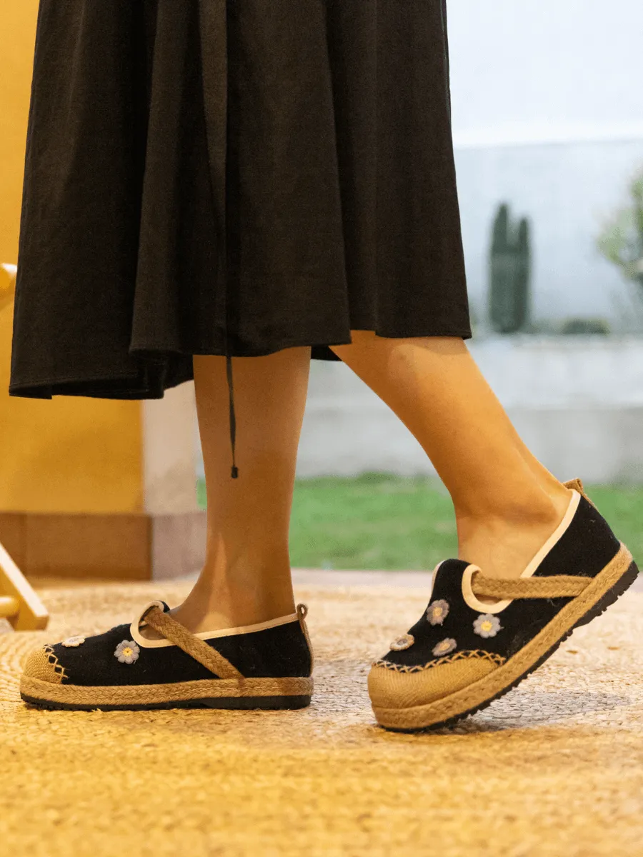 Paloma Daisy Applique Linen Loafer - Black