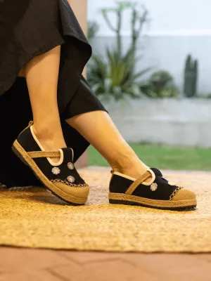 Paloma Daisy Applique Linen Loafer - Black
