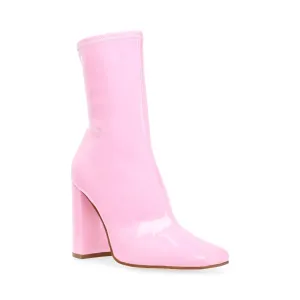Patent Square Toe Stacked Heel Bootie