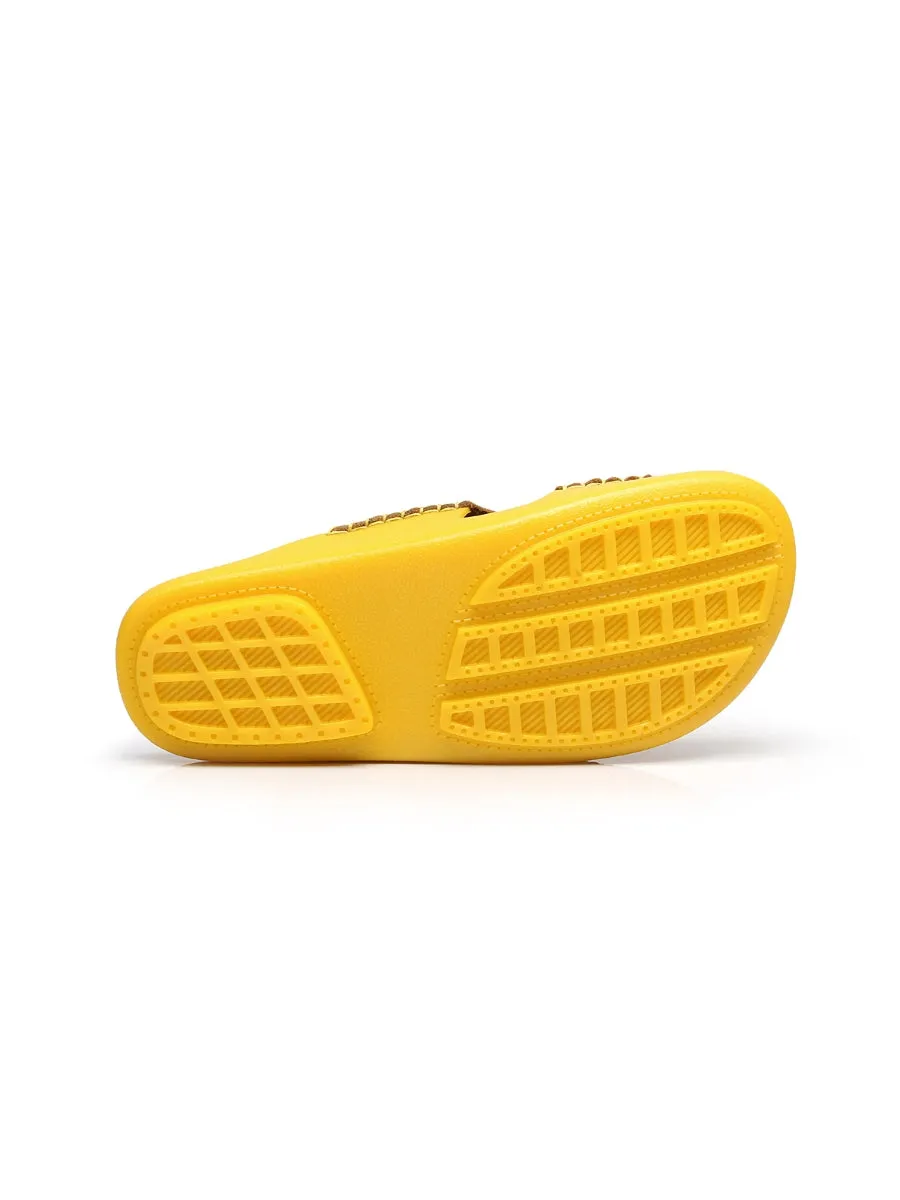 Perforated Cut-Out Genuine Leather Mule - Yellow