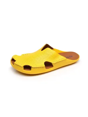 Perforated Cut-Out Genuine Leather Mule - Yellow