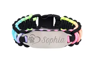 Personalized 275 Paracord Bracelet with Custom Engraved Name on Stainless Steel ID Tag – Great for Kids or Adults