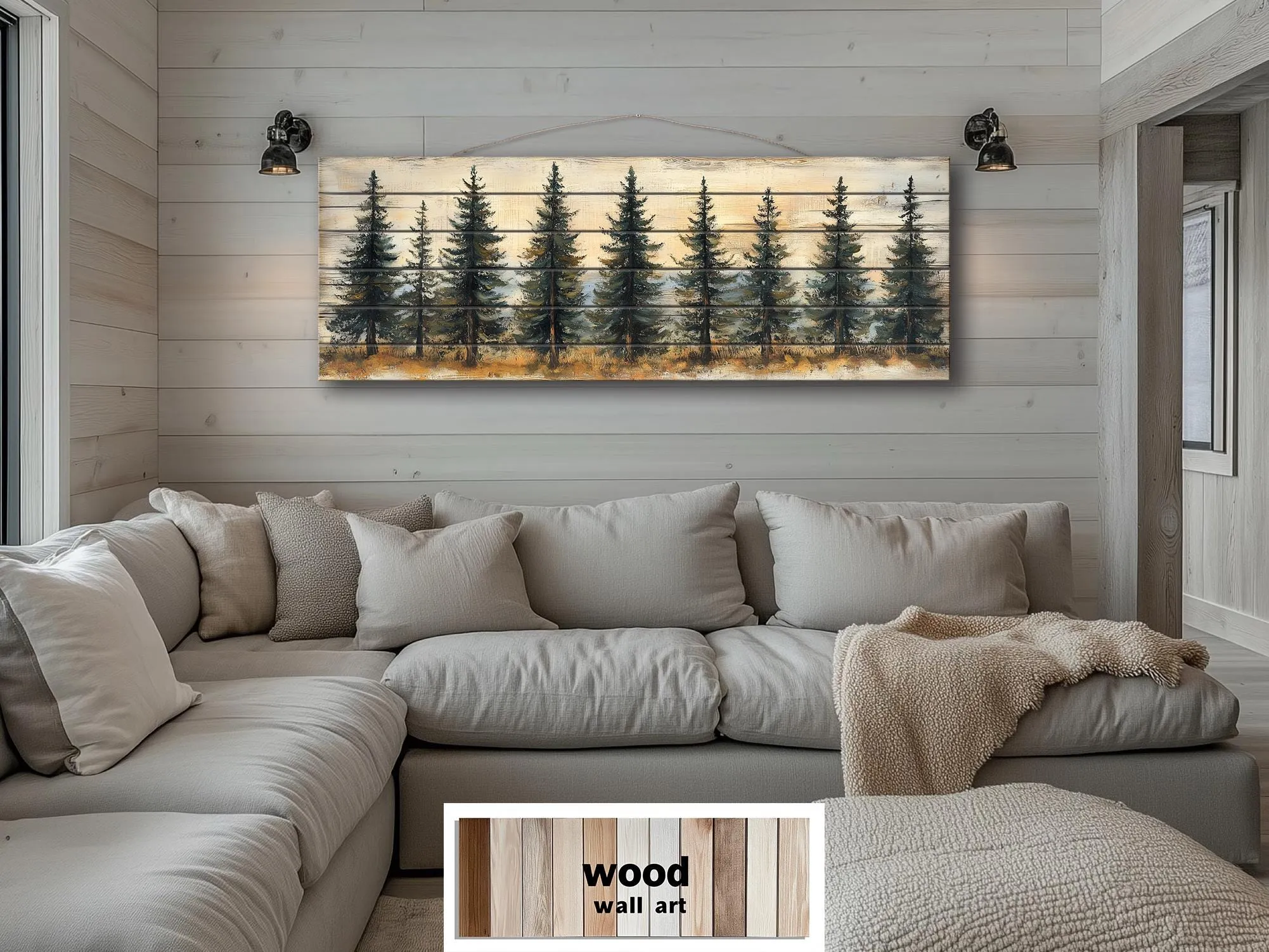 Pine Tree Forest Real Wood Long Horizontal Wall Art