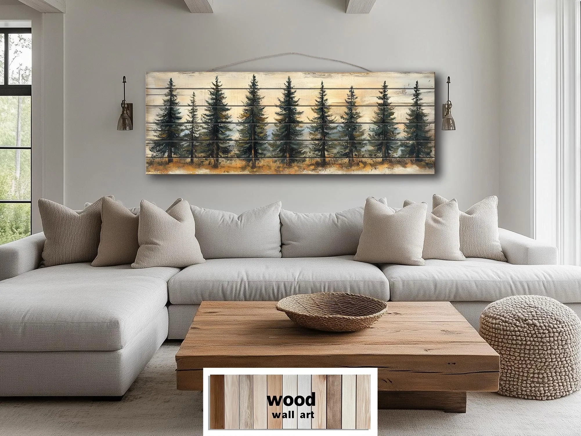 Pine Tree Forest Real Wood Long Horizontal Wall Art