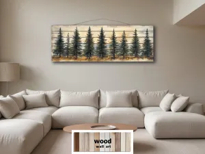 Pine Tree Forest Real Wood Long Horizontal Wall Art