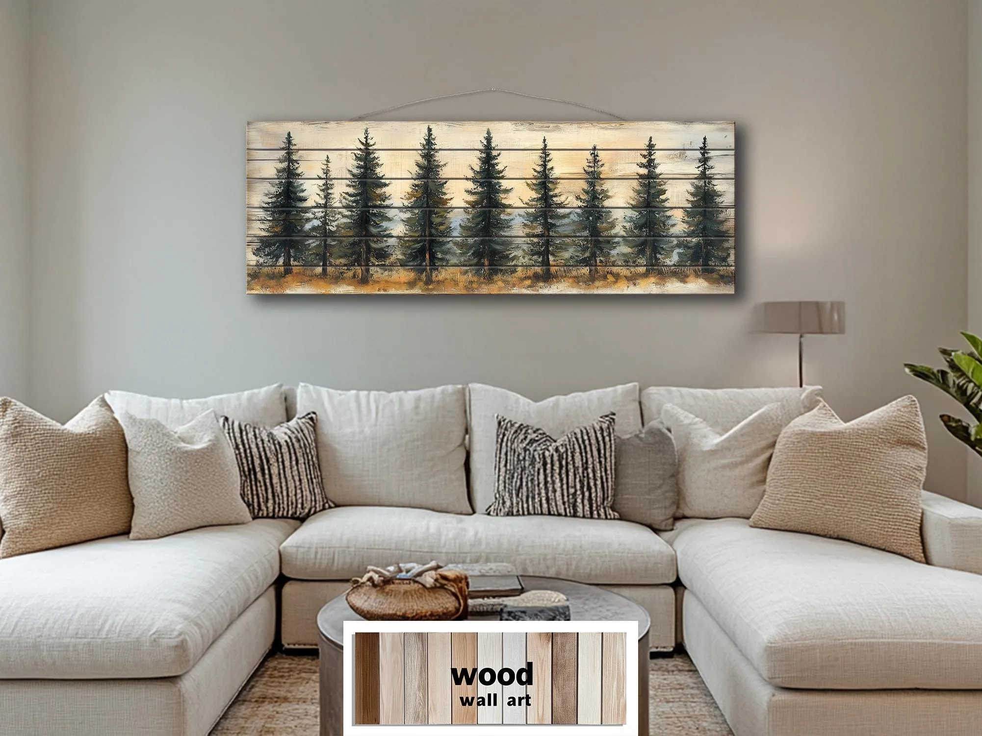 Pine Tree Forest Real Wood Long Horizontal Wall Art