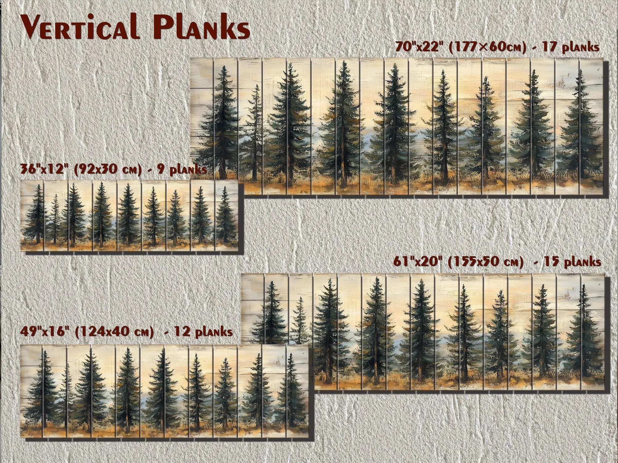 Pine Tree Forest Real Wood Long Horizontal Wall Art