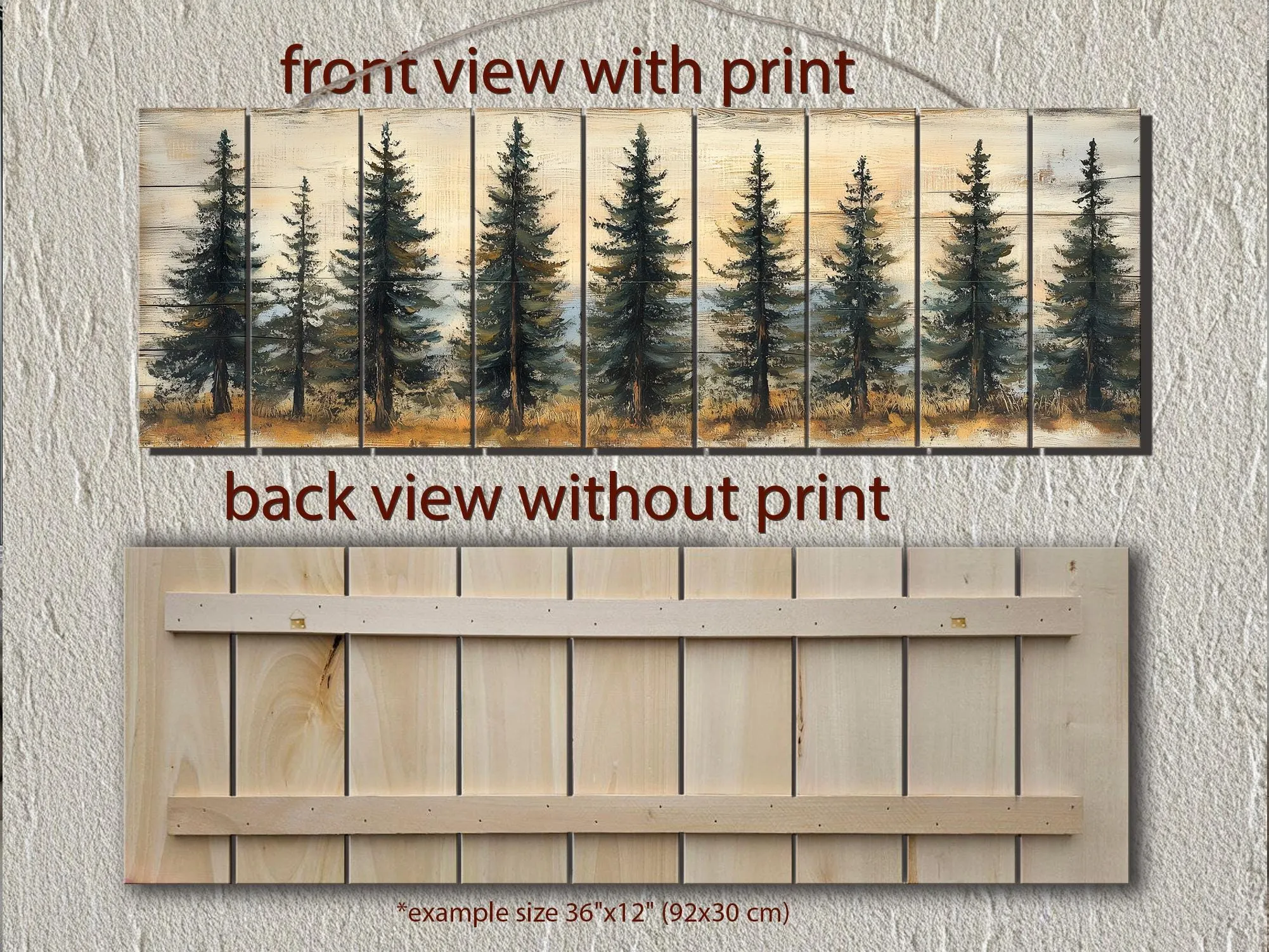 Pine Tree Forest Real Wood Long Horizontal Wall Art
