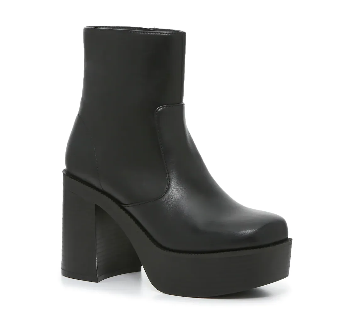 Platform Block Heel Side Zipper Bootie