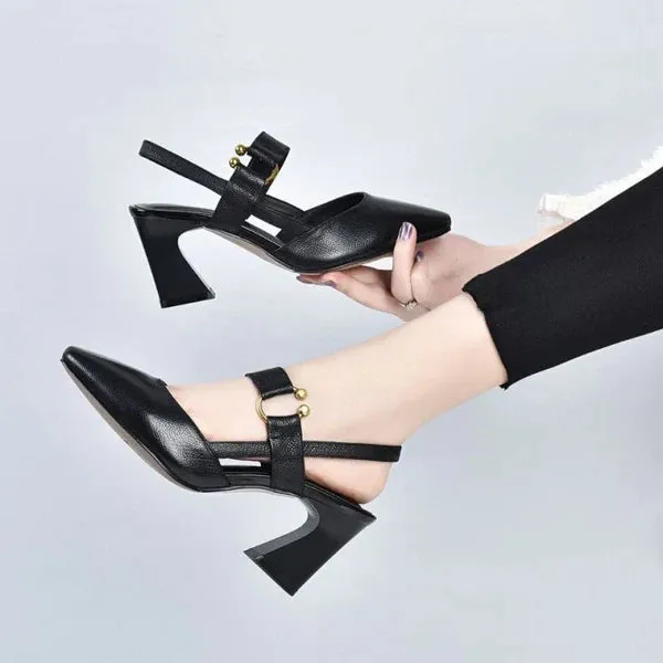 Pointed-Toe Block Heels | Elegant & Modern | Adjustable Strap