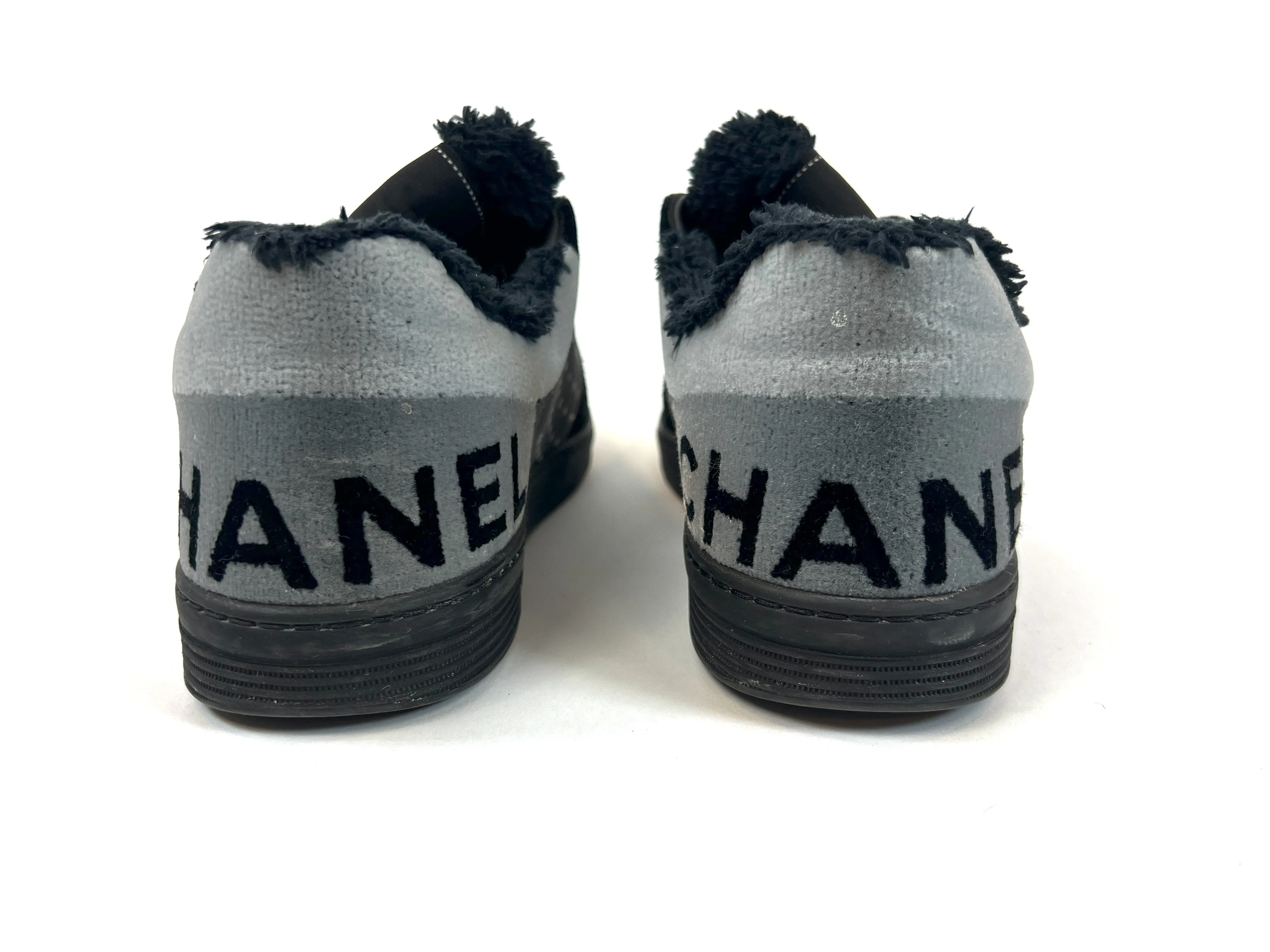 Pre-Loved Chanel™ Black and Grey Velour Sneakers Size 37.5