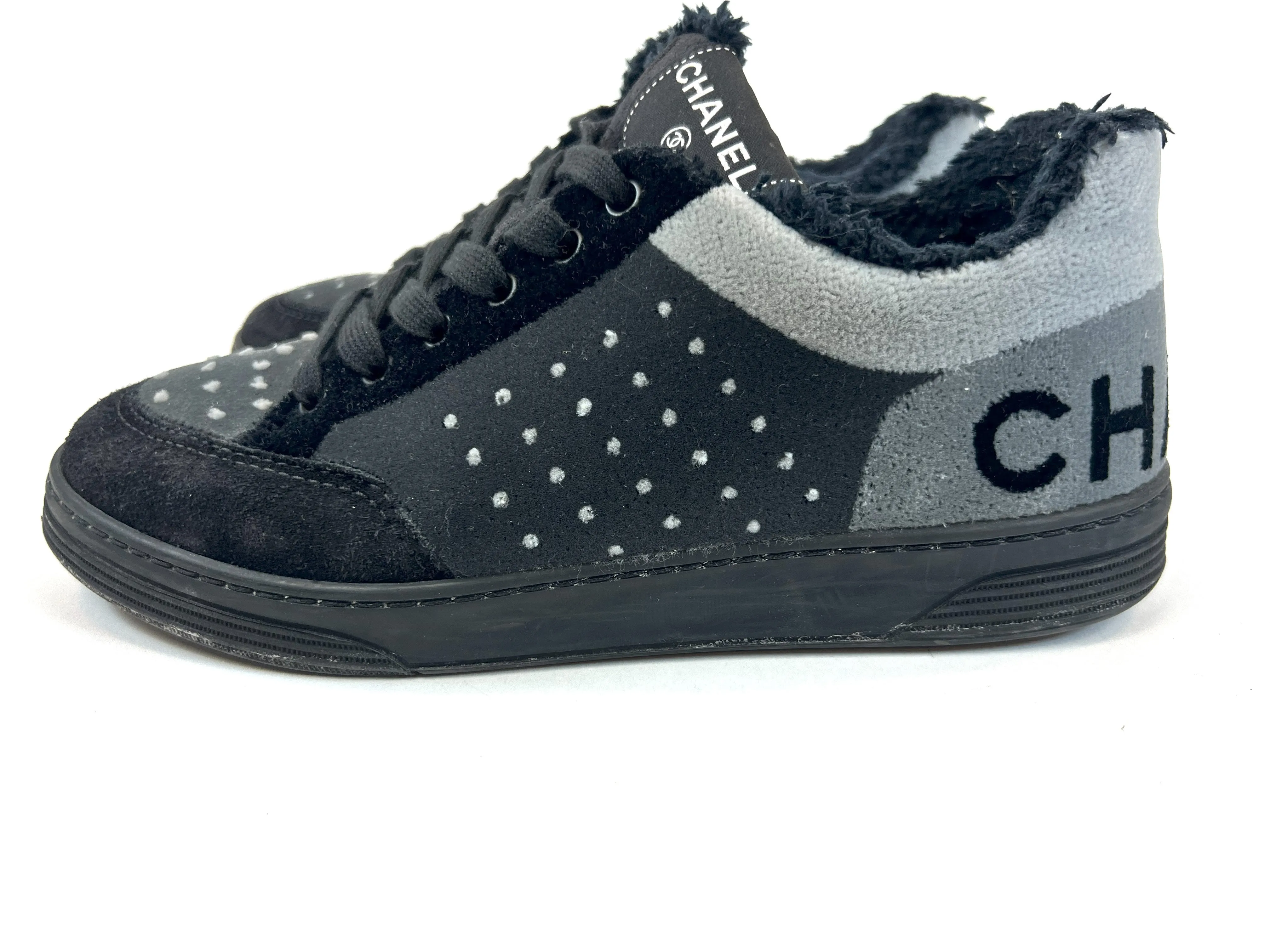 Pre-Loved Chanel™ Black and Grey Velour Sneakers Size 37.5