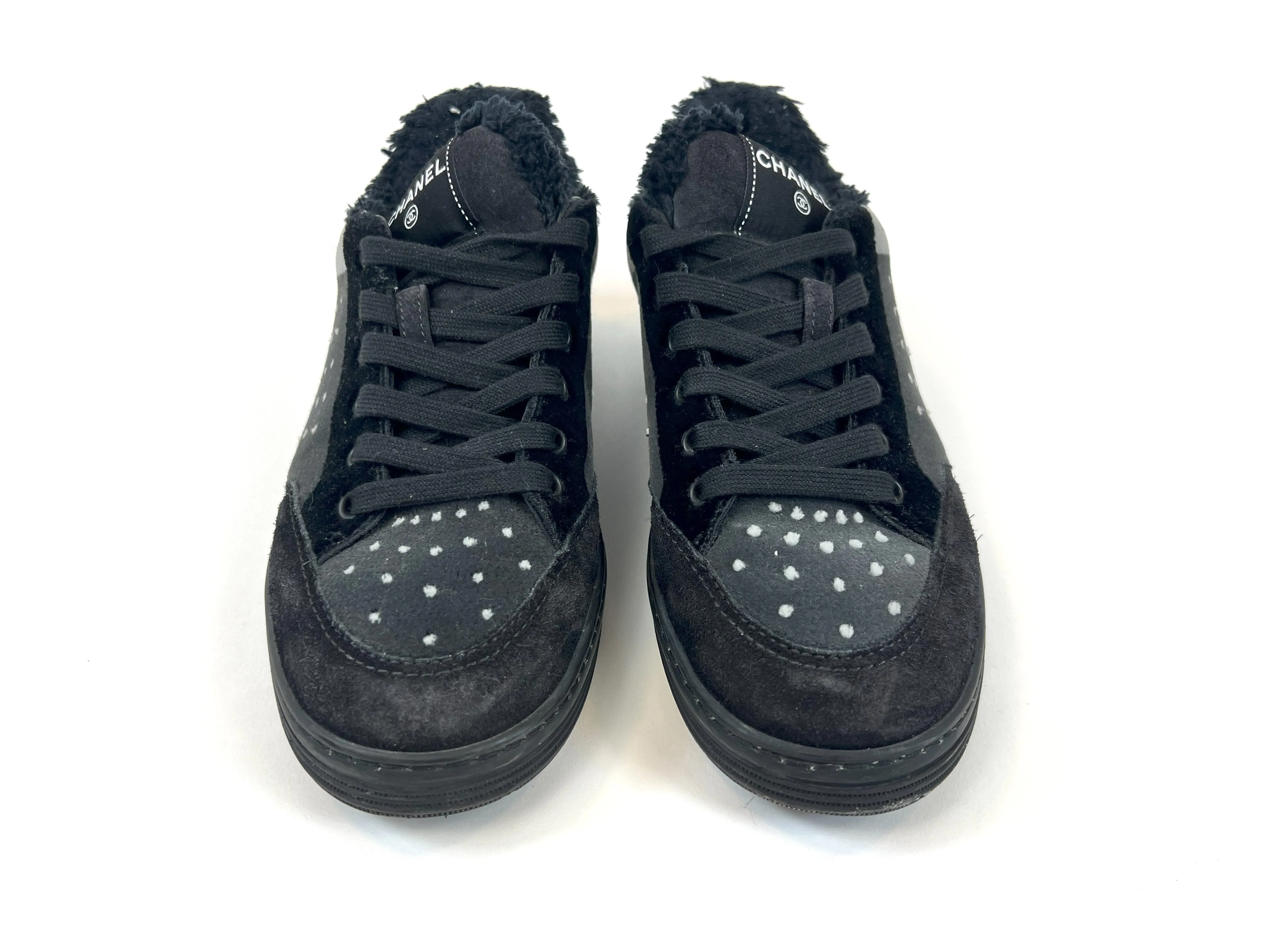 Pre-Loved Chanel™ Black and Grey Velour Sneakers Size 37.5