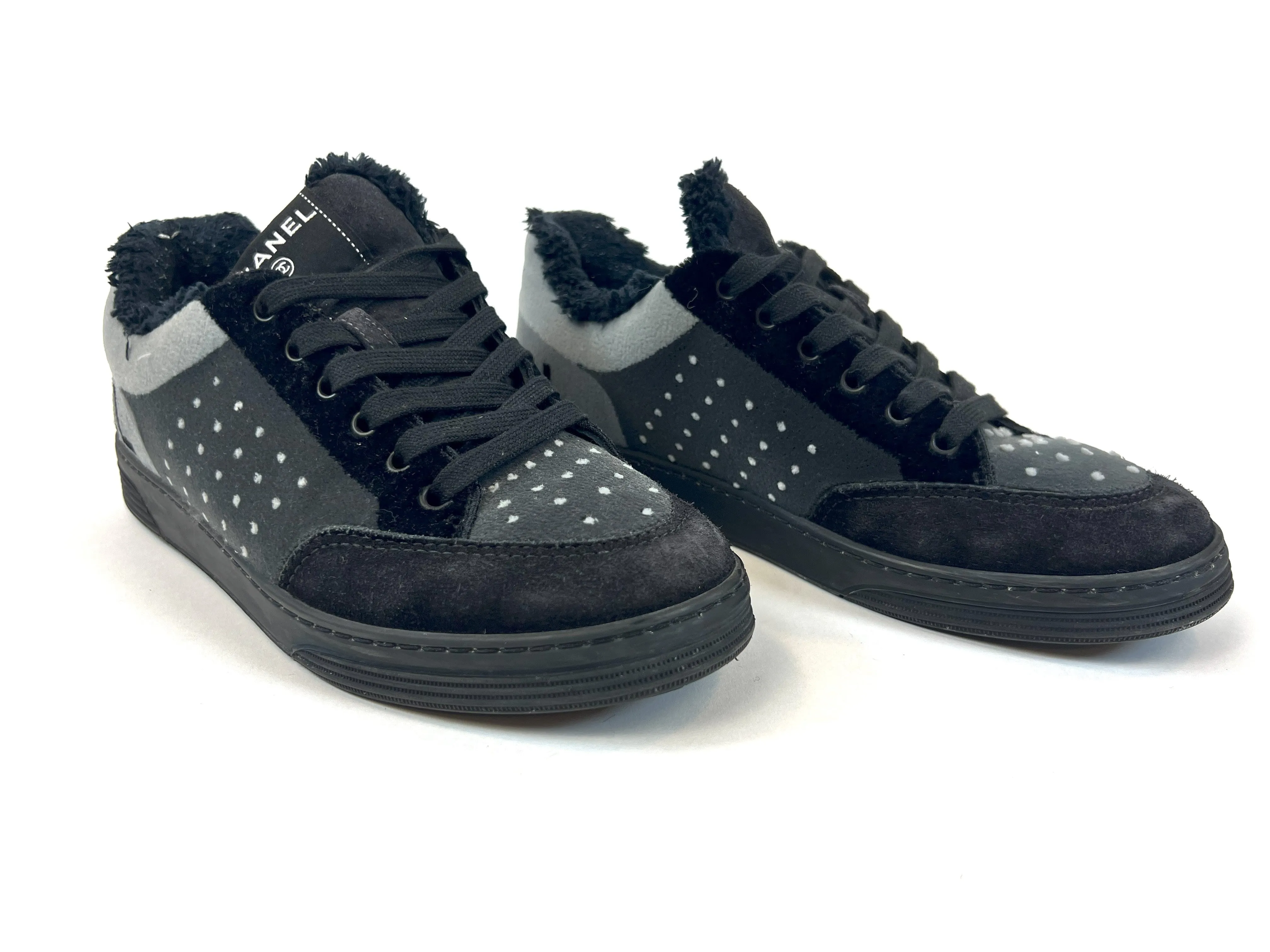 Pre-Loved Chanel™ Black and Grey Velour Sneakers Size 37.5