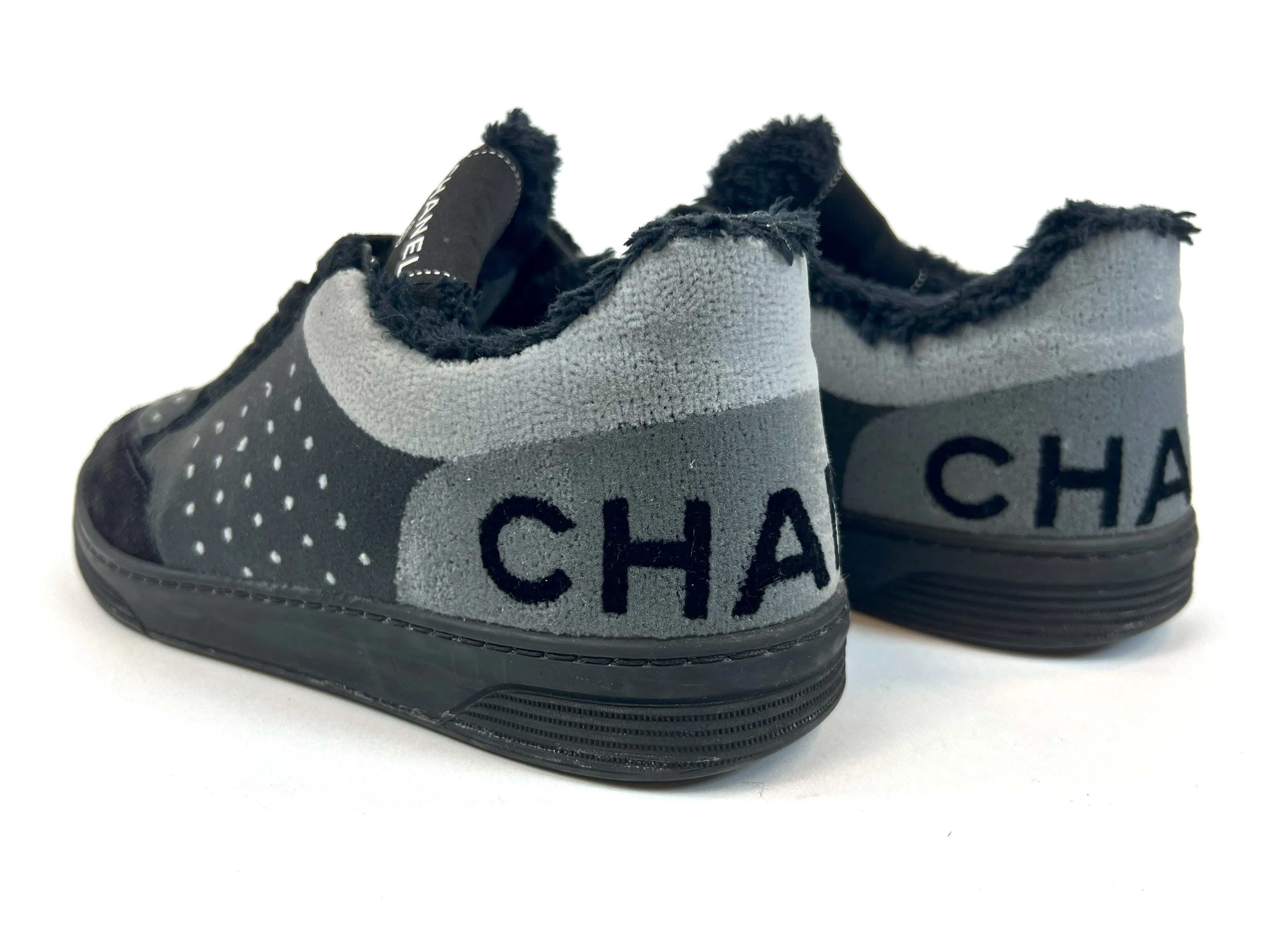 Pre-Loved Chanel™ Black and Grey Velour Sneakers Size 37.5