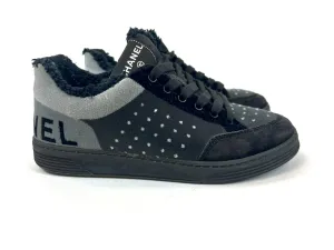 Pre-Loved Chanel™ Black and Grey Velour Sneakers Size 37.5