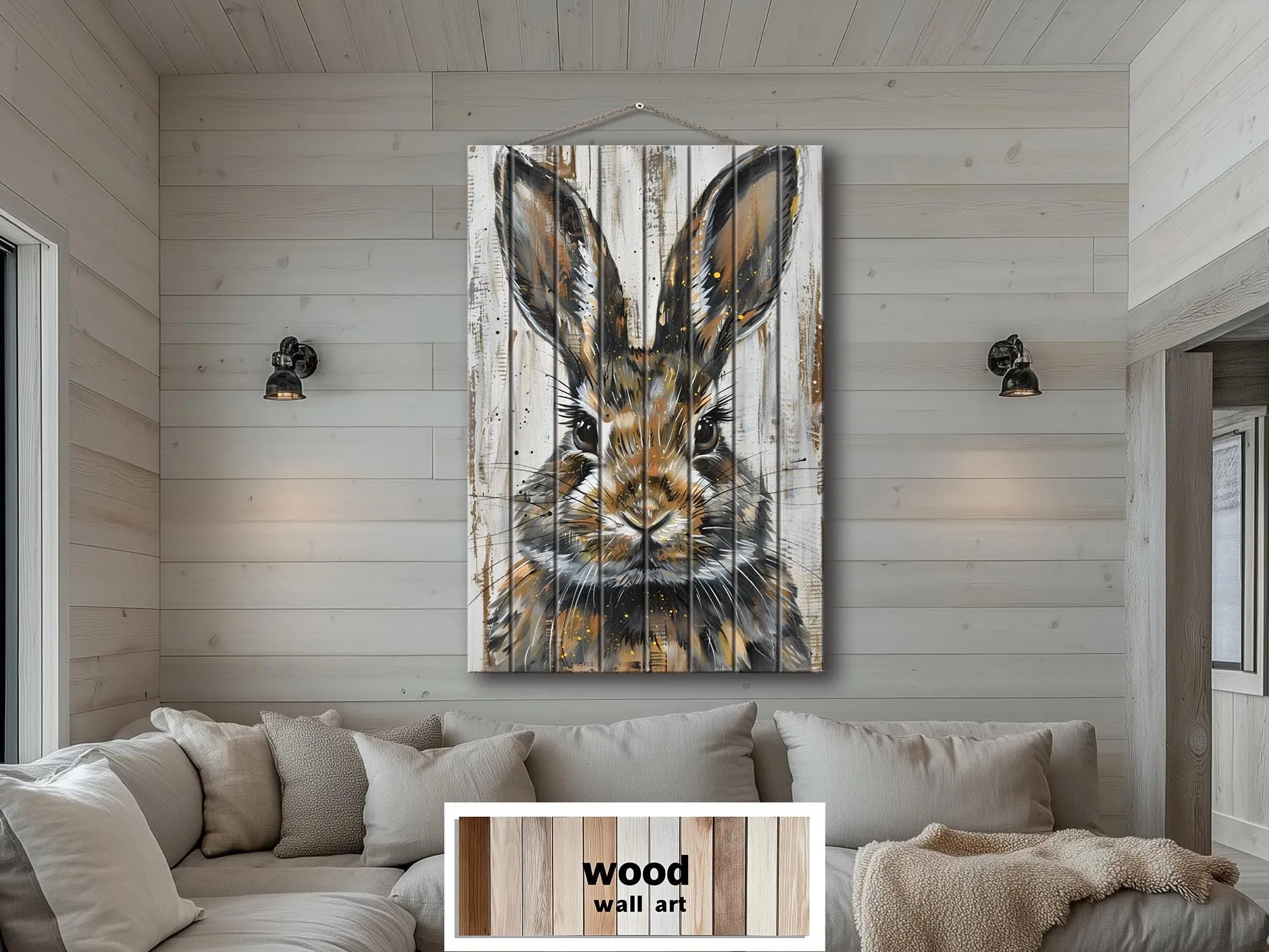 Rabbit Portrait Distressed Wood Wall Art