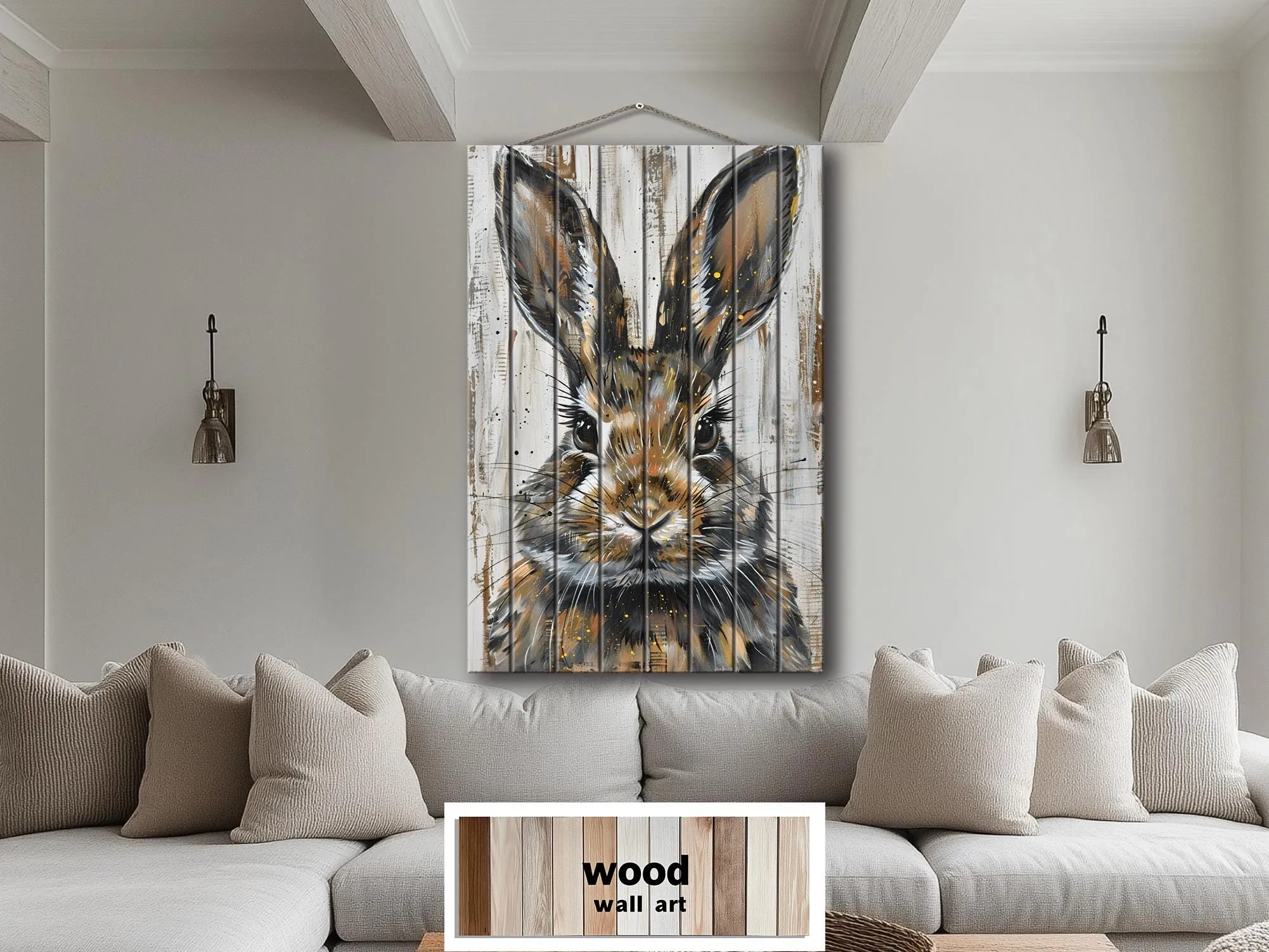 Rabbit Portrait Distressed Wood Wall Art