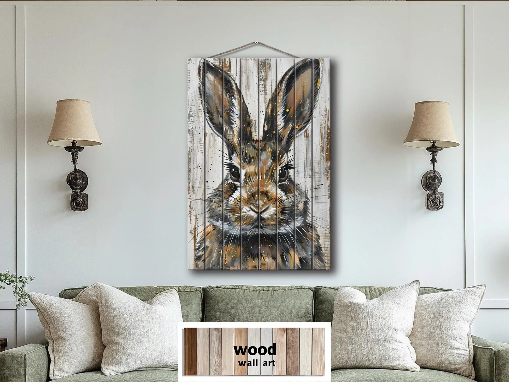 Rabbit Portrait Distressed Wood Wall Art