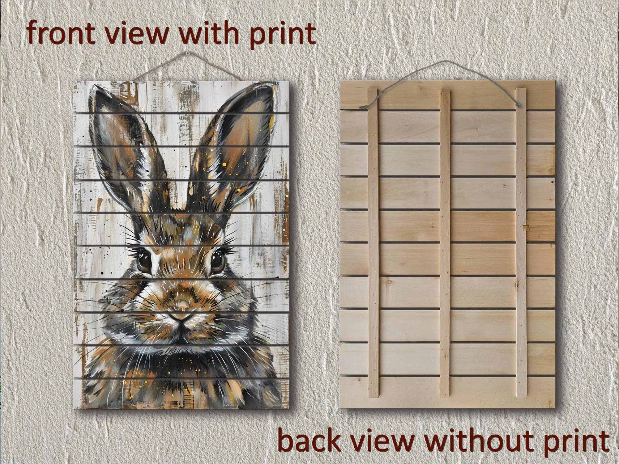 Rabbit Portrait Distressed Wood Wall Art