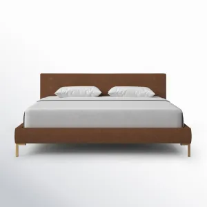 Rand Vegan Leather Bed AllModern Color: Bella Light Gray Performance Velvet, Leg Color: Brass Size: Full