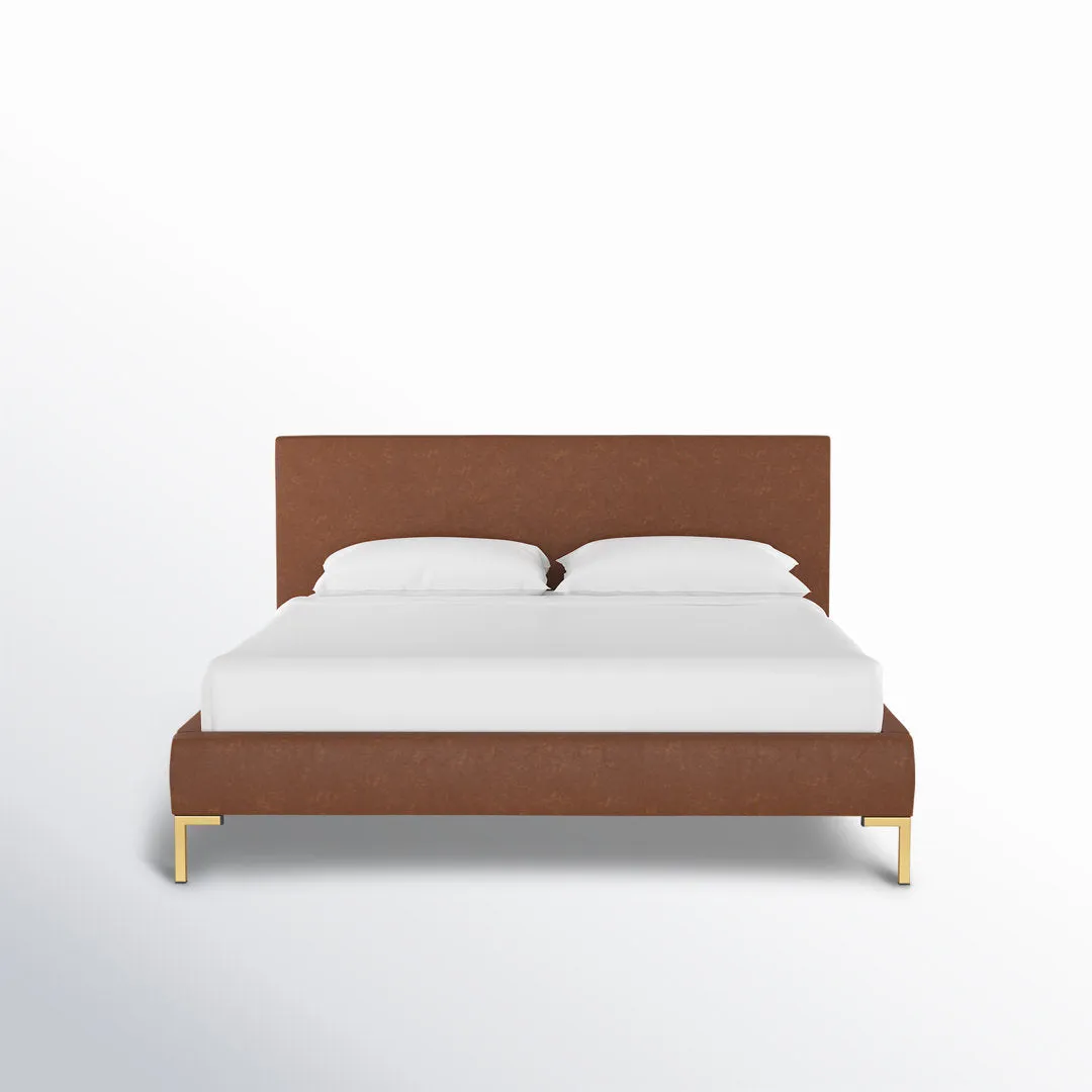 Rand Vegan Leather Bed AllModern Color: Classic White Velvet, Leg Color: Brass Size: Twin