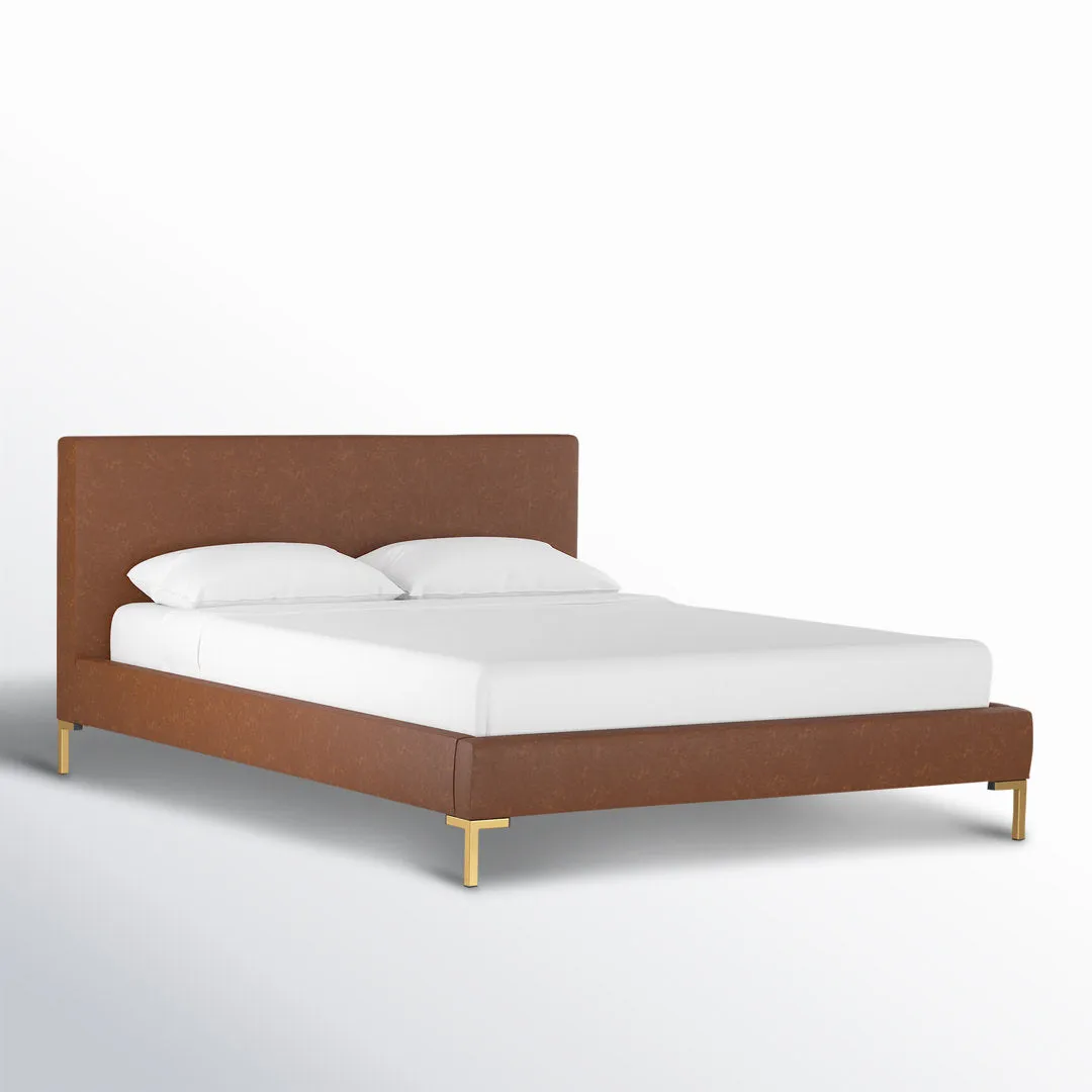 Rand Vegan Leather Bed AllModern Color: Classic White Velvet, Leg Color: Brass Size: Twin