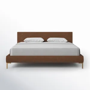 Rand Vegan Leather Bed AllModern Color: Zuma Atomic Textured Linen, Leg Color: Brass Size: Queen