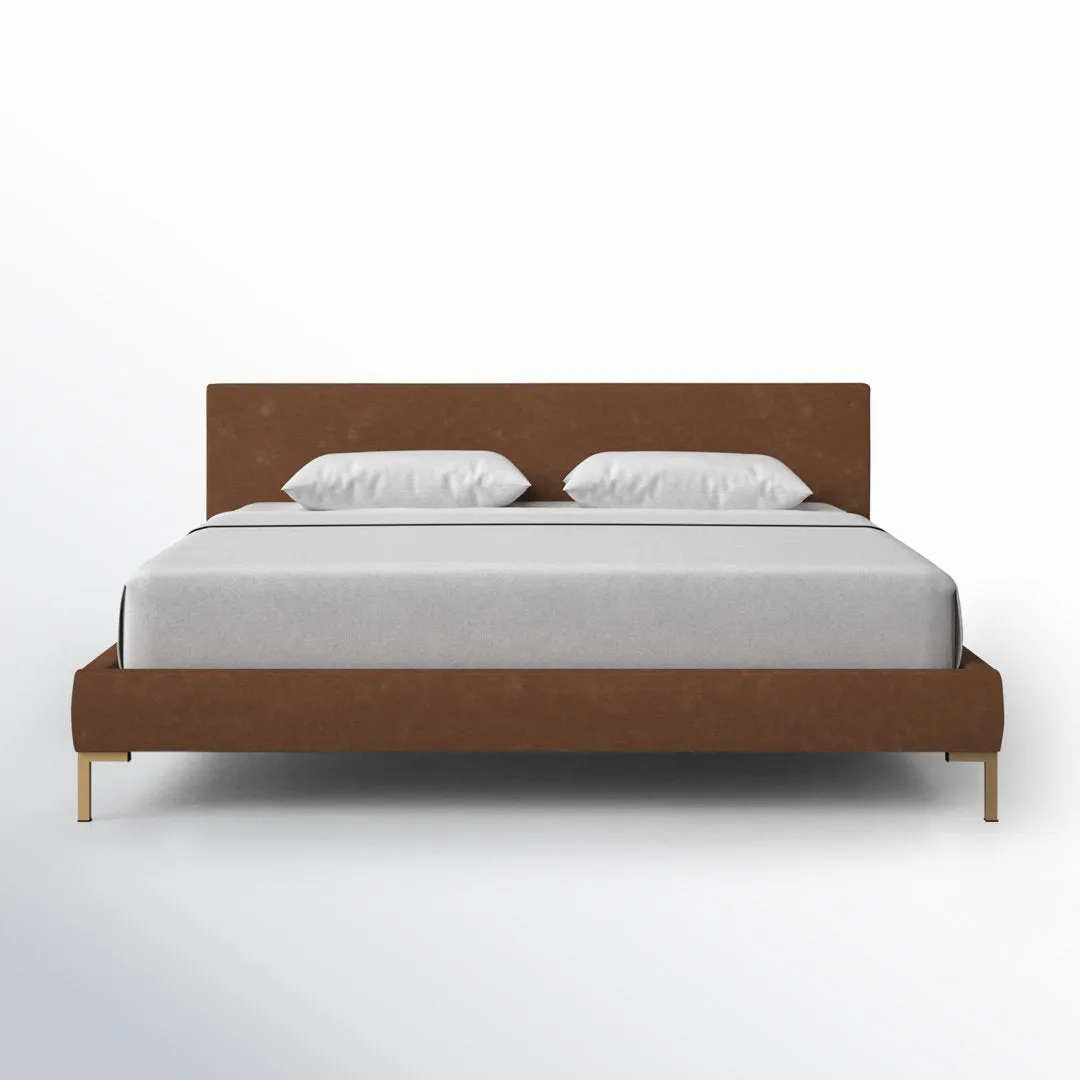 Rand Vegan Leather Bed AllModern Color: Zuma Golden Textured Linen, Leg Color: Brass Size: Queen