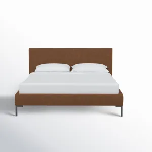 Rand Vegan Leather Bed AllModern Leg Color: Black Wood, Color: Zuma Golden Textured Linen Size: Queen