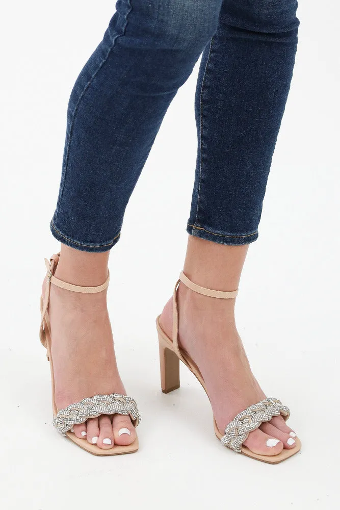 Rhinestone Braided Strappy Heel -Black