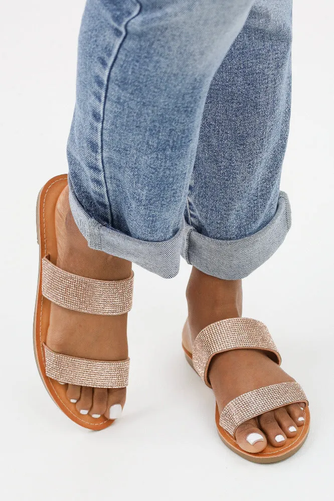 Rhinestone Sandals -Rust