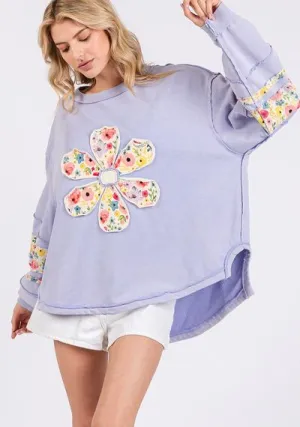 SAGE   FIG Daisy Patch Applique Long Sleeve Sweatshirt