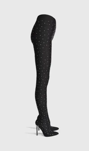 Sagier Rhinestone Legging Boots - Black