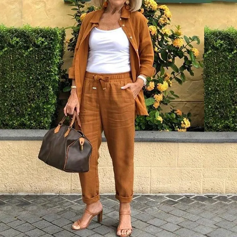Scarlett™ - Cozy Long Sleeve Blouse and Pants Ensemble