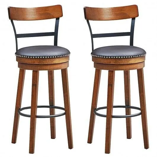 Set of 2 30.5 Inch Swivel Pub Height Bar Stool - Color: Brown - Size: 30.5 inche