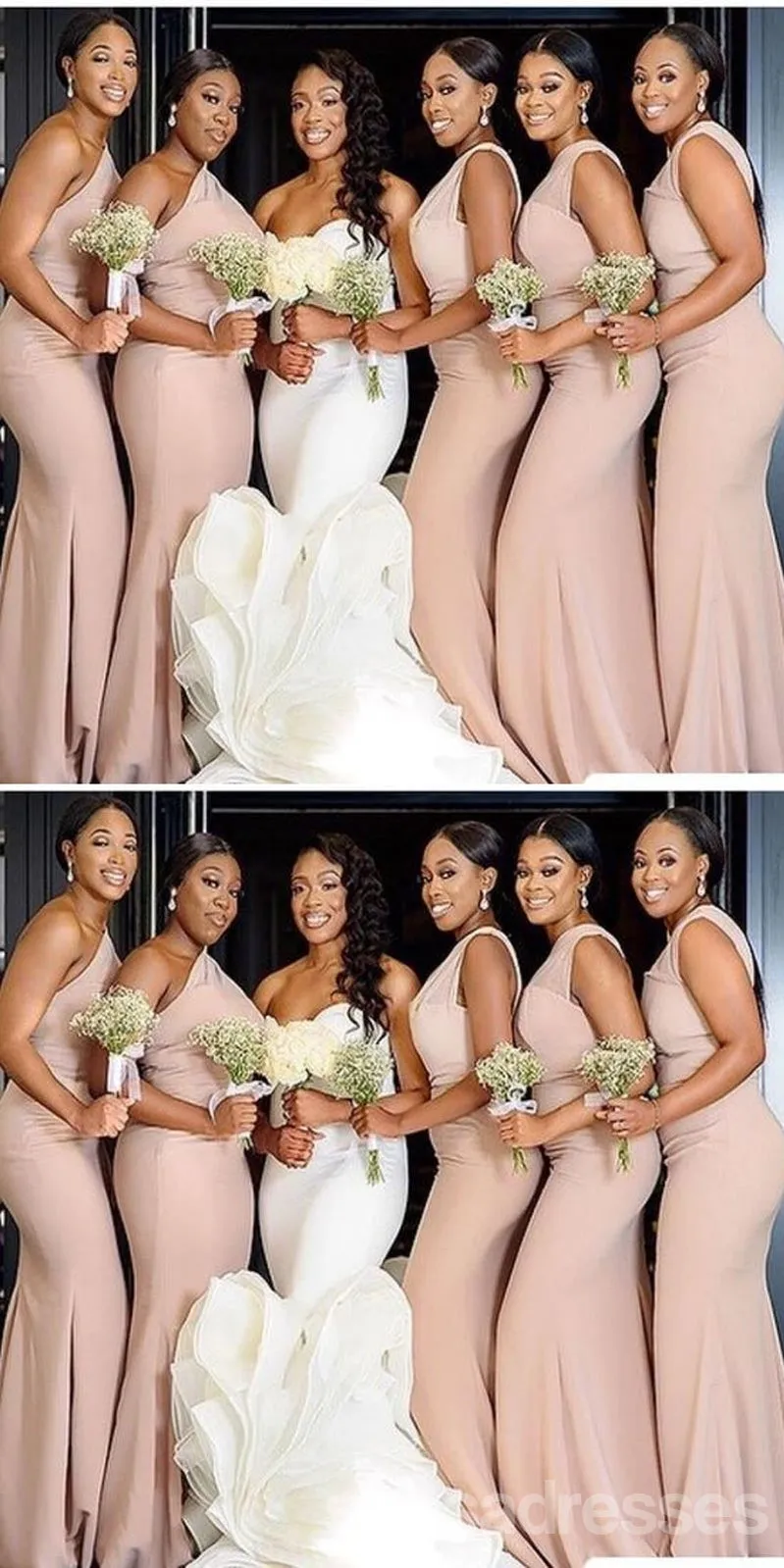 Sexy Light Pink Mermaid One Shoulder Cheap Maxi Long Bridesmaid Dresses,WG1681