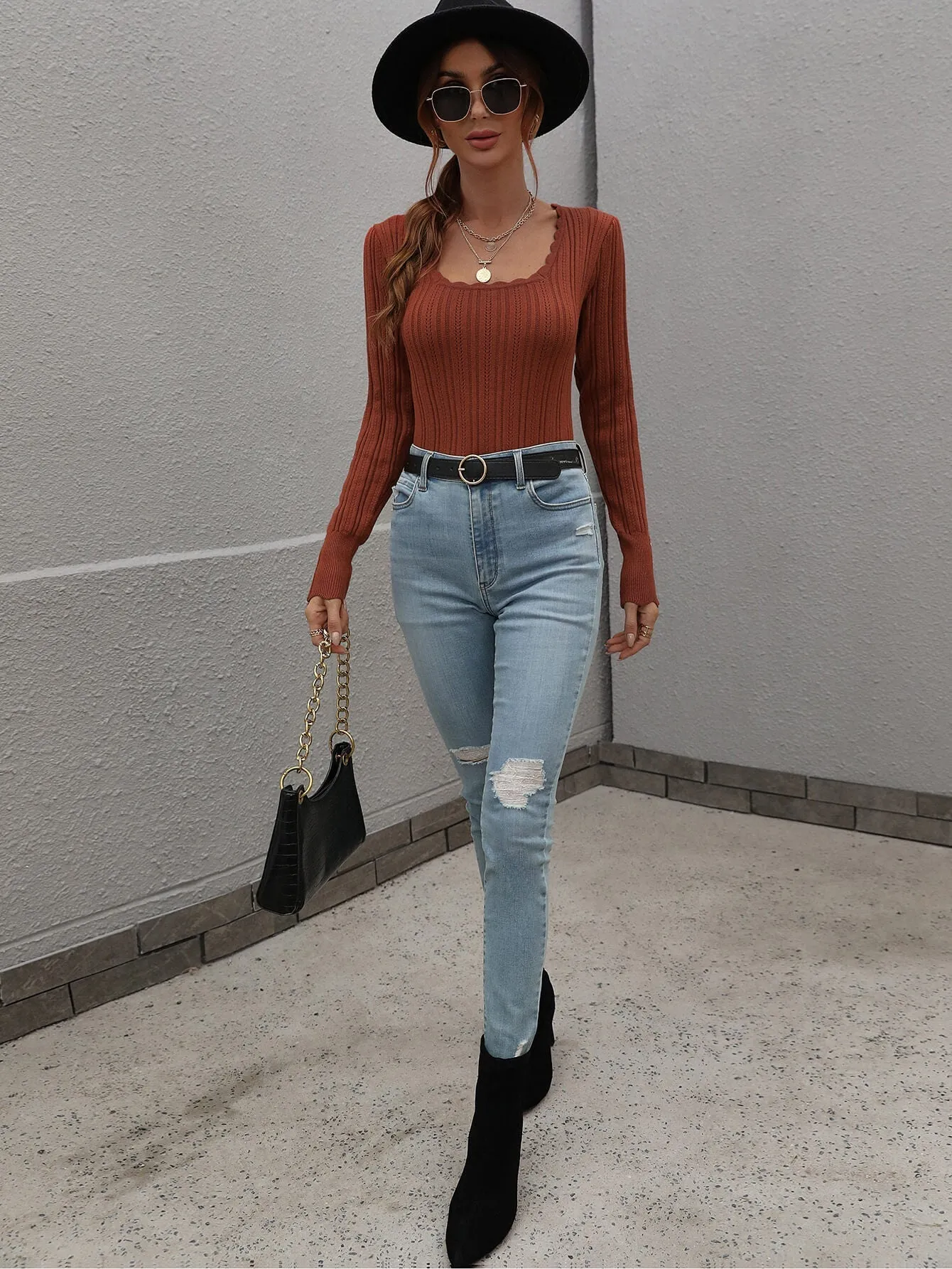 Shell Knit Top - Brown