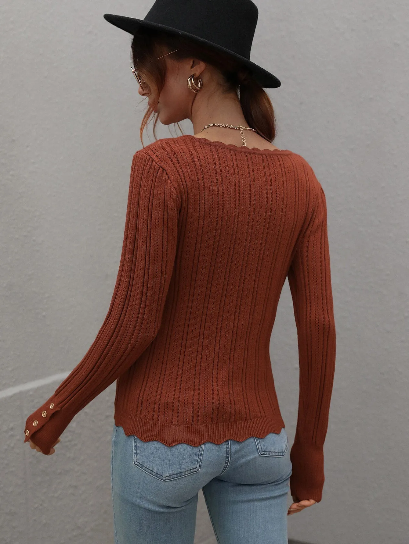 Shell Knit Top - Brown