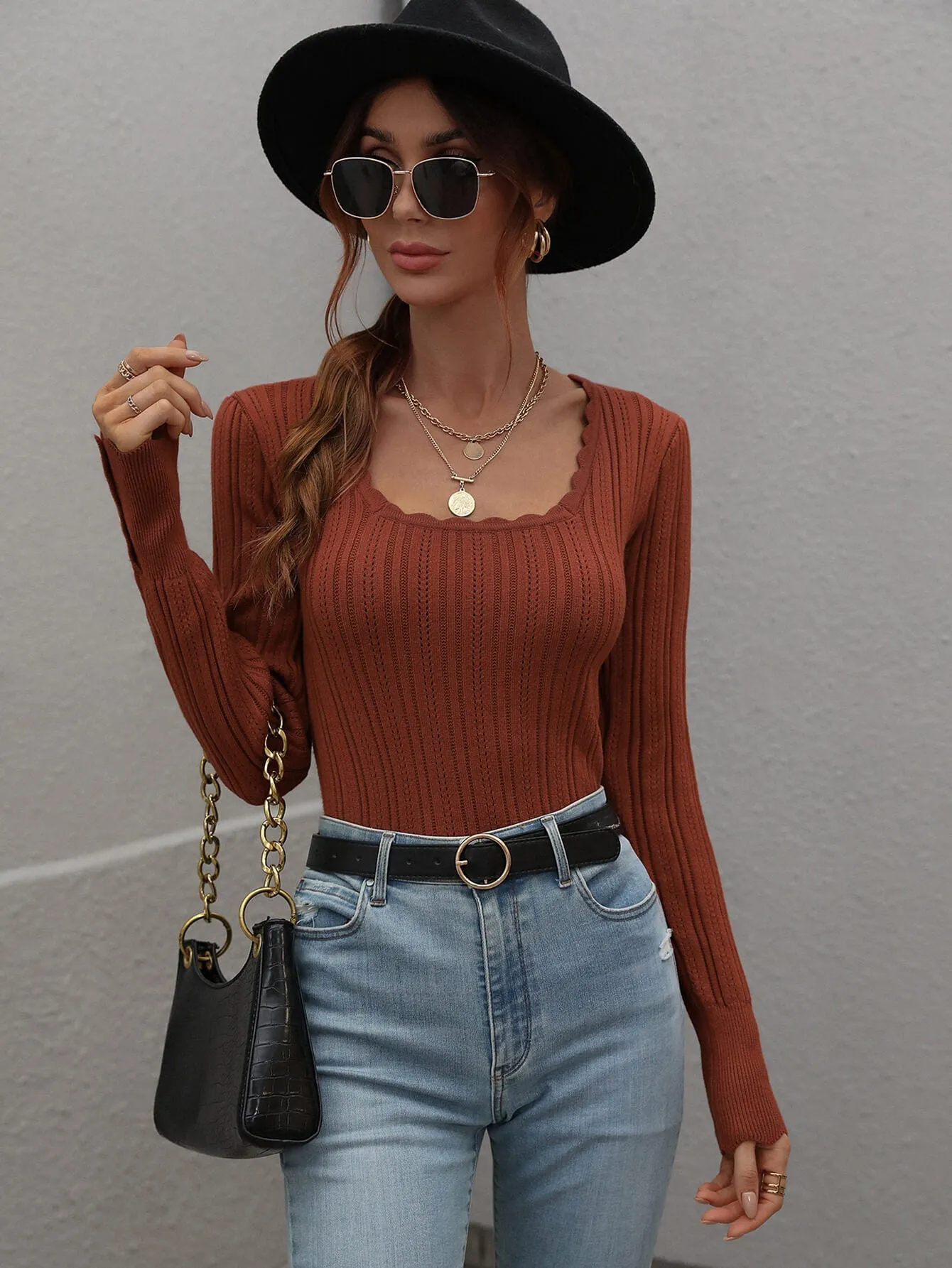 Shell Knit Top - Brown