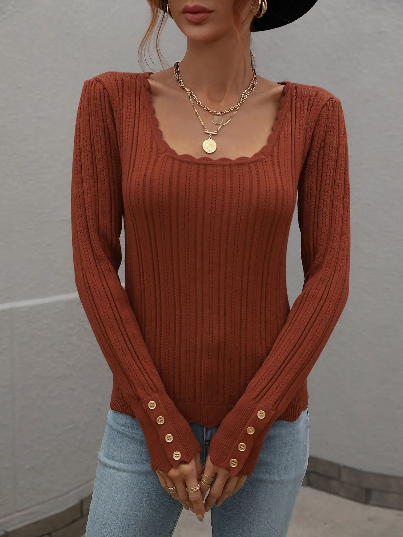 Shell Knit Top - Brown