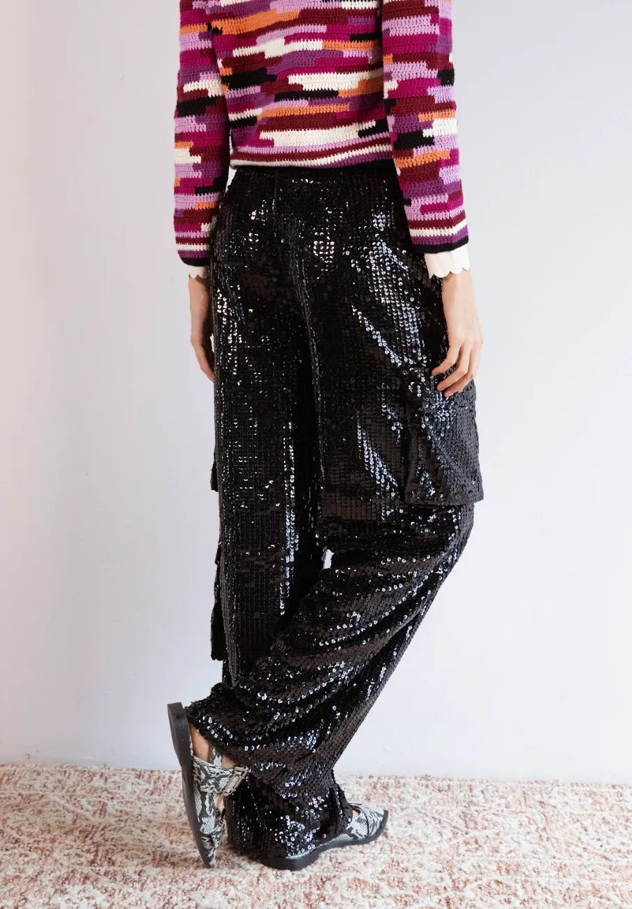 Shiny Black Cargo Pants