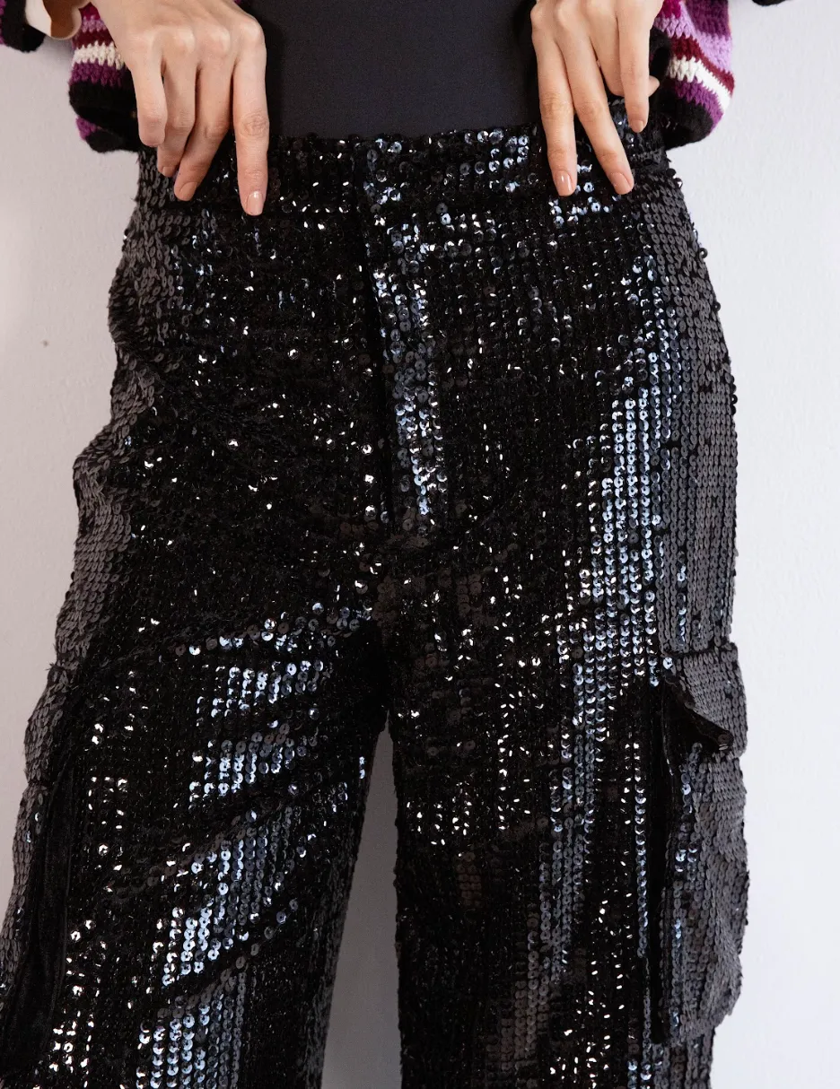 Shiny Black Cargo Pants