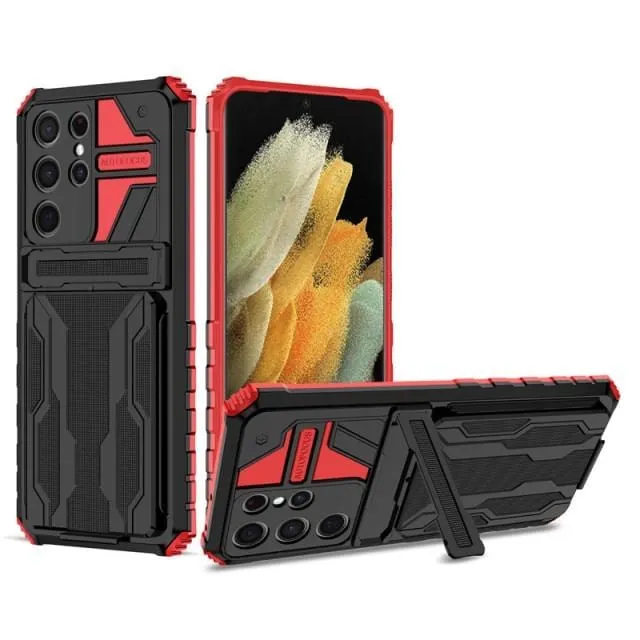 Shockproof Card Holder Case With Kickstand For Samsung Galaxy