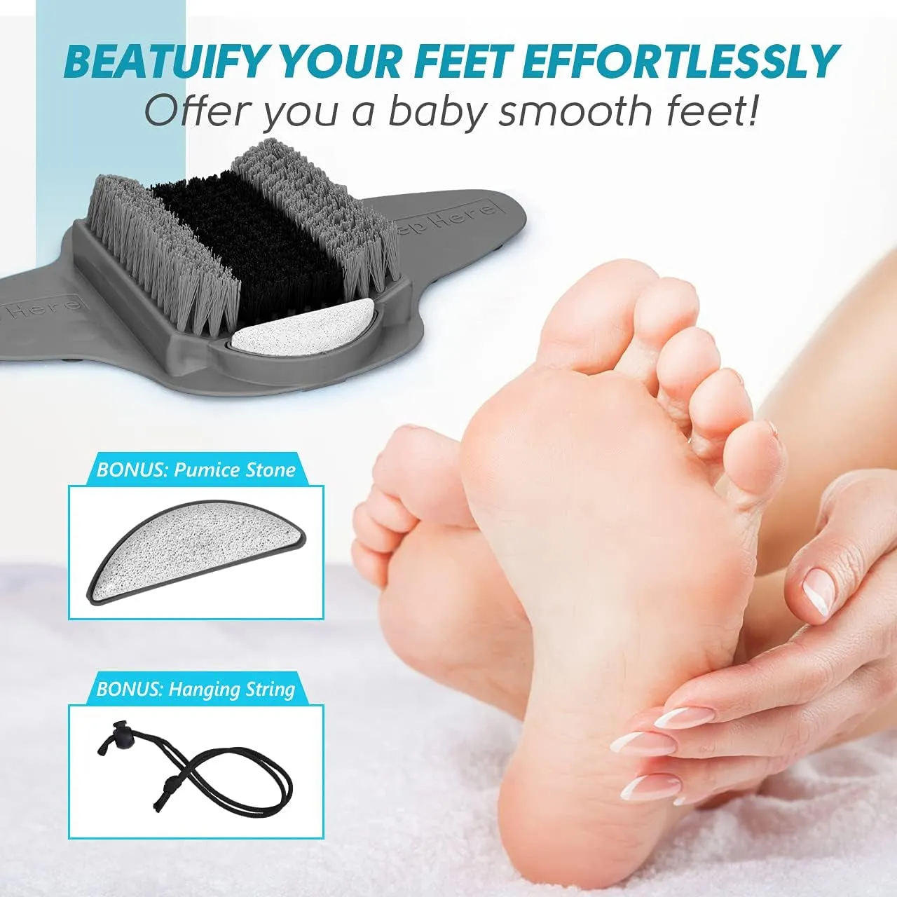 Shower Foot Scrubber Mat with Pumice Stone, Cleans, Exfoliates & Smooths Your Foot without Bending in the Shower or Bathtub, Foot Dead Skin & Callus Remover, Upgraded Non-Slip Suction Cups