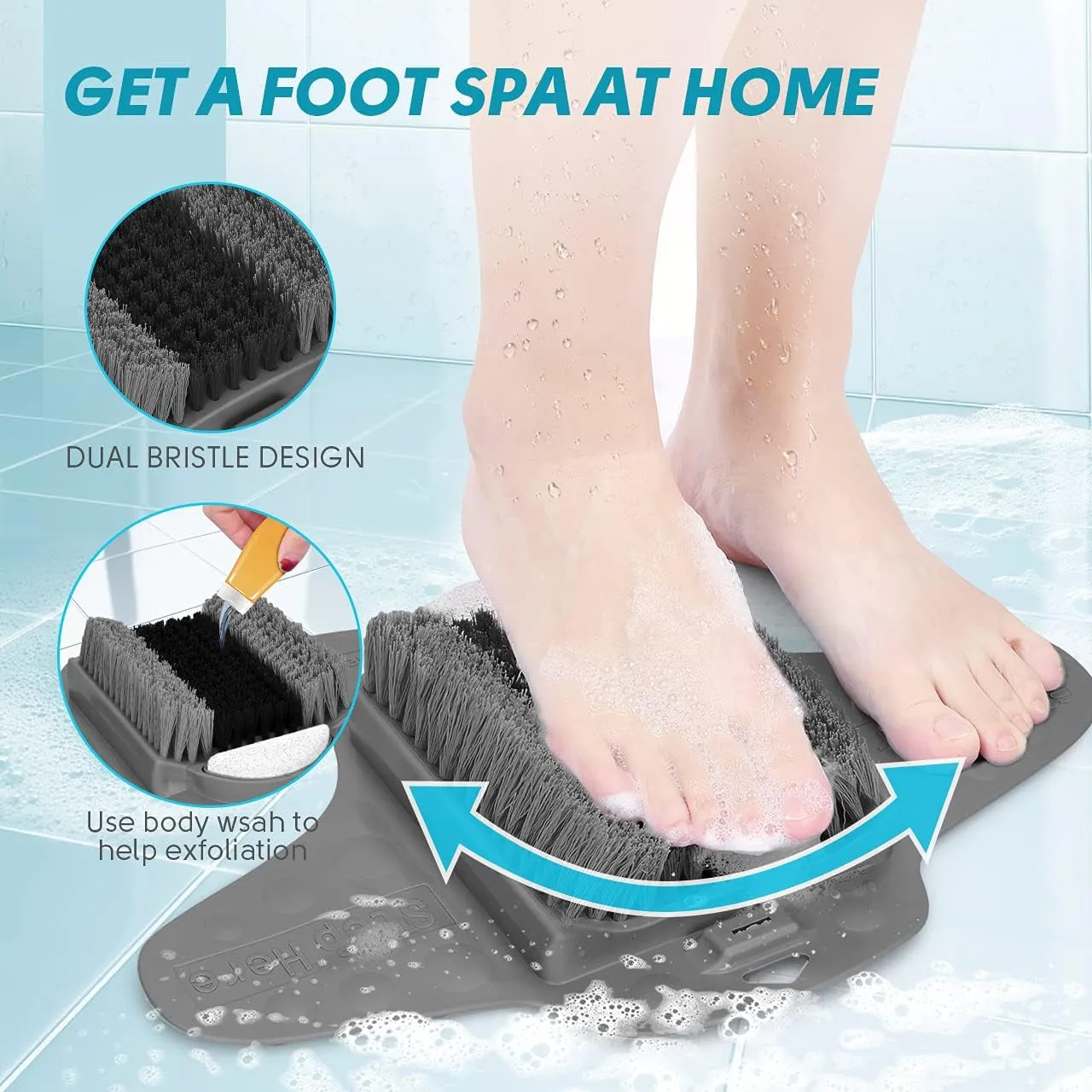 Shower Foot Scrubber Mat with Pumice Stone, Cleans, Exfoliates & Smooths Your Foot without Bending in the Shower or Bathtub, Foot Dead Skin & Callus Remover, Upgraded Non-Slip Suction Cups