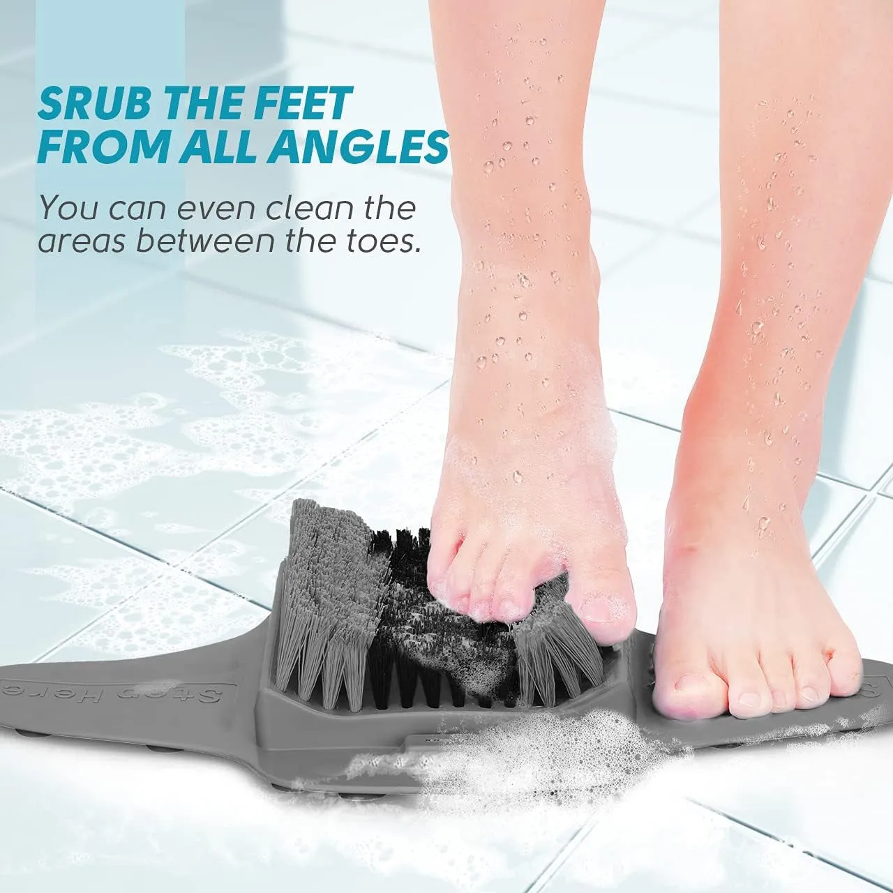 Shower Foot Scrubber Mat with Pumice Stone, Cleans, Exfoliates & Smooths Your Foot without Bending in the Shower or Bathtub, Foot Dead Skin & Callus Remover, Upgraded Non-Slip Suction Cups