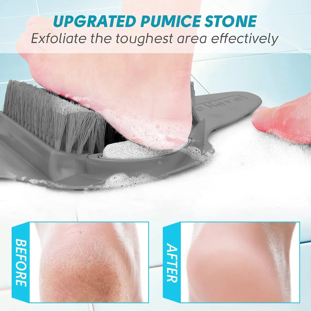Shower Foot Scrubber Mat with Pumice Stone, Cleans, Exfoliates & Smooths Your Foot without Bending in the Shower or Bathtub, Foot Dead Skin & Callus Remover, Upgraded Non-Slip Suction Cups